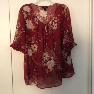 Cranberry Floral Sheer Blouse 2x